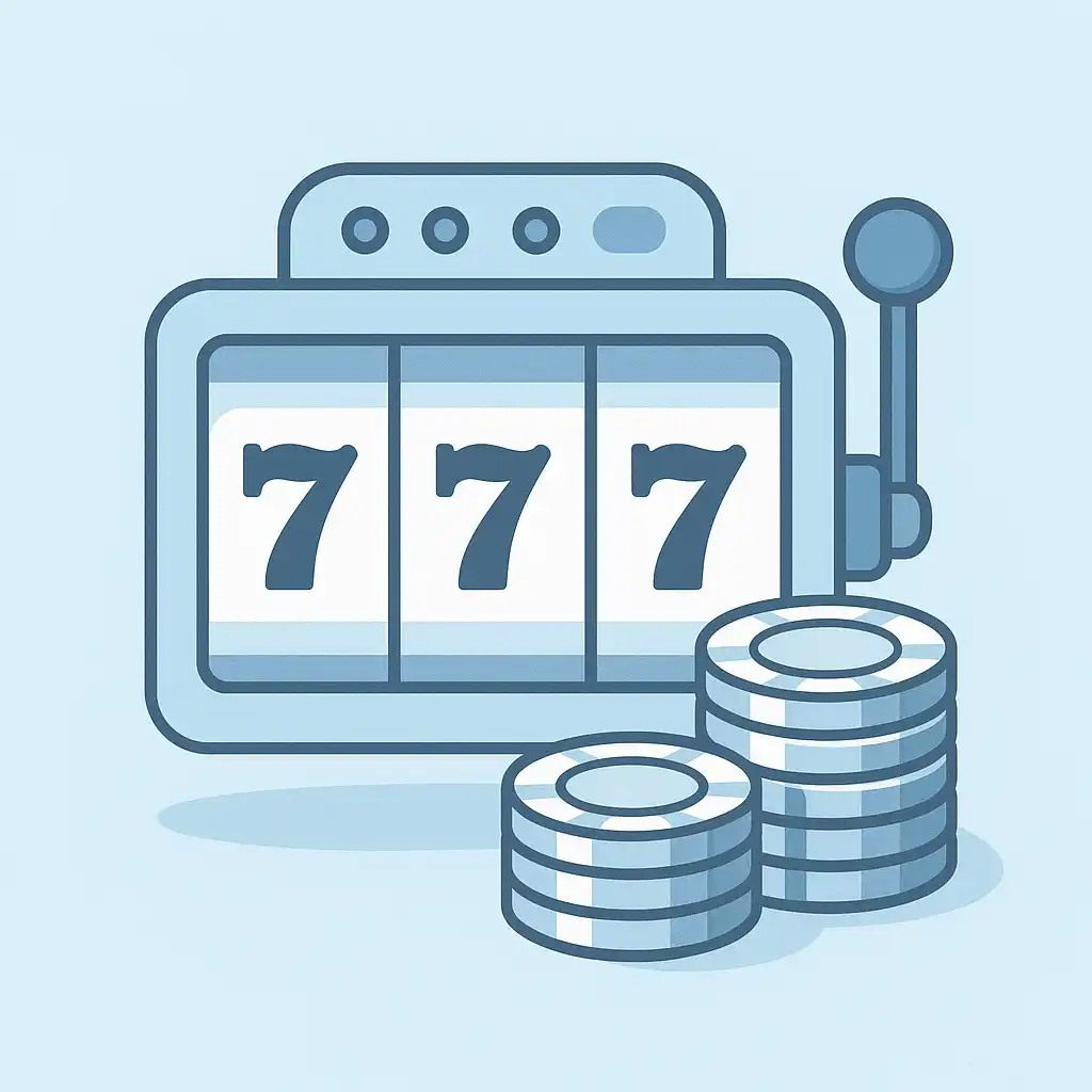 Illustration of slot reels and casino chips in icy blue tones
