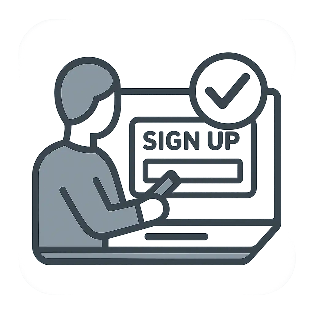 Illustration of a player creating an account on a laptop