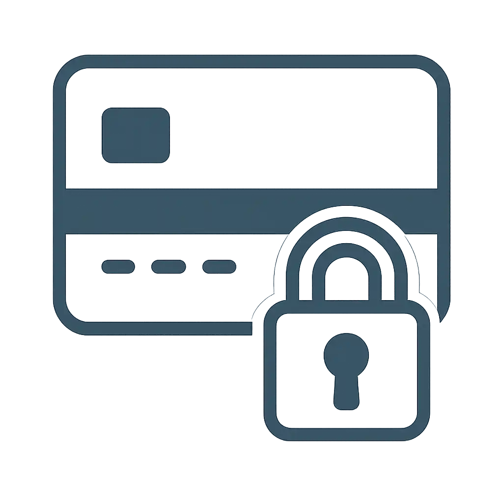Illustration of a secure deposit with a credit card and lock icon